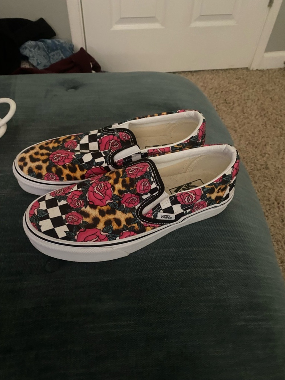 Vans Slip-On Sneakers in Black, White, Pink & Brown Leopard - Picture 2 of 4